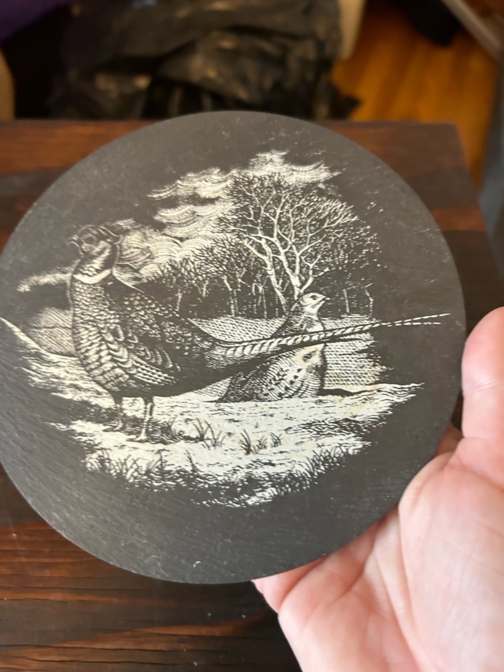 Black Slate Pheasant Coaster - Decorative Kitchen Trivet